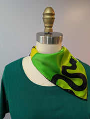 16" x 16" Silk Charmeuse Scarf - Green and Yellow Snake