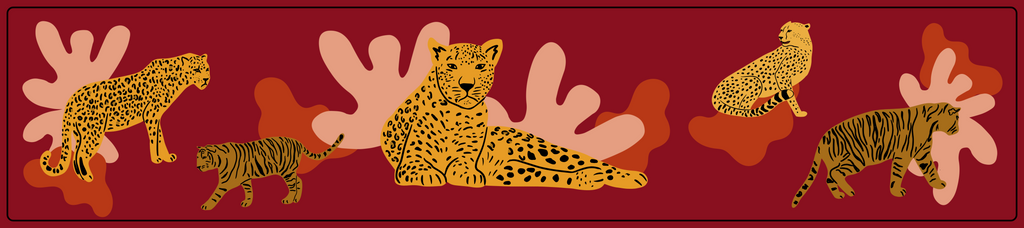 10" x 45" Silk Charmeuse Scarf - Mauve Tigers & Leopards