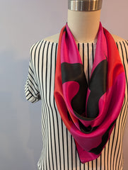 26" x 26" Silk Charmeuse Scarf -Red and Pink Snake