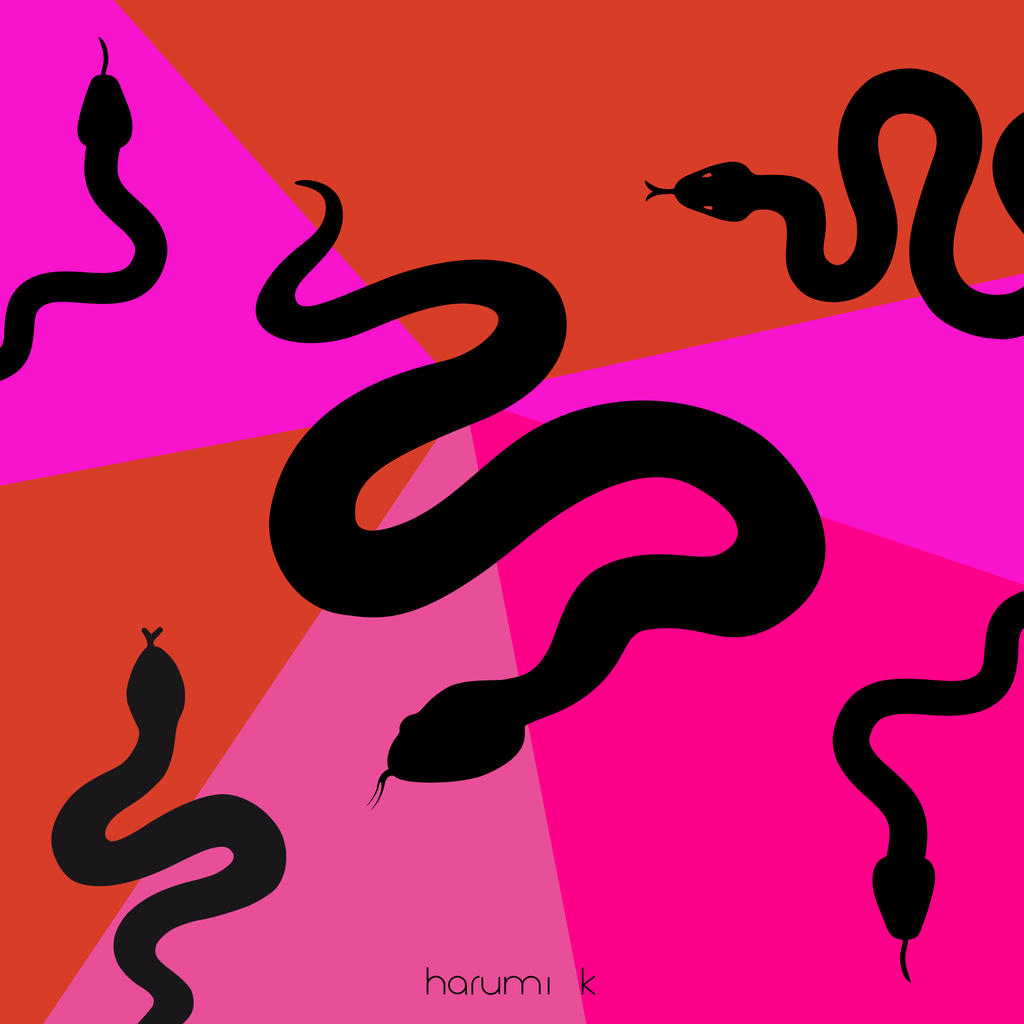 16" x 16" Silk Charmeuse Scarf - Red and Pink Snake