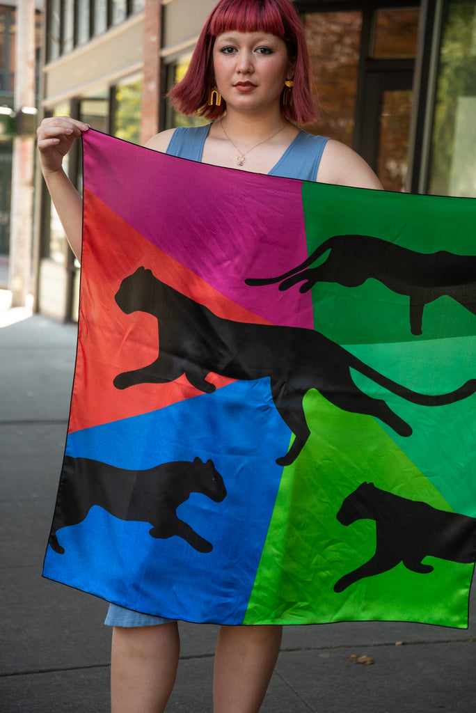 36" x 36" Silk Charmeuse Scarf - Rainbow Panther