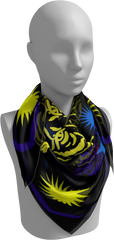 36" x 36" Silk Charmeuse Scarf - Black/Multi-Color Tiger