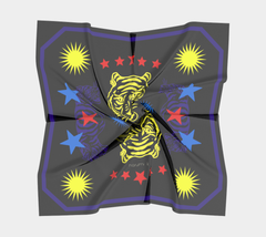36" x 36" Silk Charmeuse Scarf - Black/Multi-Color Tiger