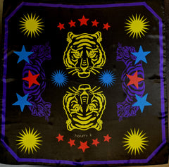36" x 36" Silk Charmeuse Scarf - Black/Multi-Color Tiger