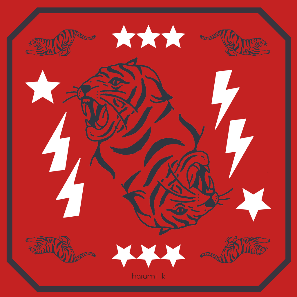 36" X 36" Silk Charmeuse Scarf - Red/Black Tiger