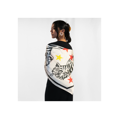 36" x 36" Silk Charmeuse Scarf - Black & White Tiger