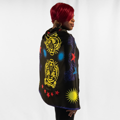 36" x 36" Silk Charmeuse Scarf - Black/Multi-Color Tiger