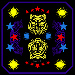 36" x 36" Silk Charmeuse Scarf - Black/Multi-Color Tiger