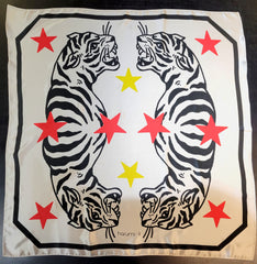 36" x 36" Silk Charmeuse Scarf - Black & White Tiger