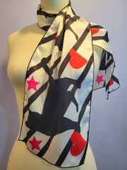 10" x 45" Black Cat and Heart Silk Scarf