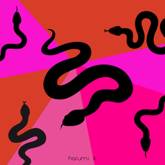 16" x 16"  Silk Charmeuse Scarf - Red and Pink Snake