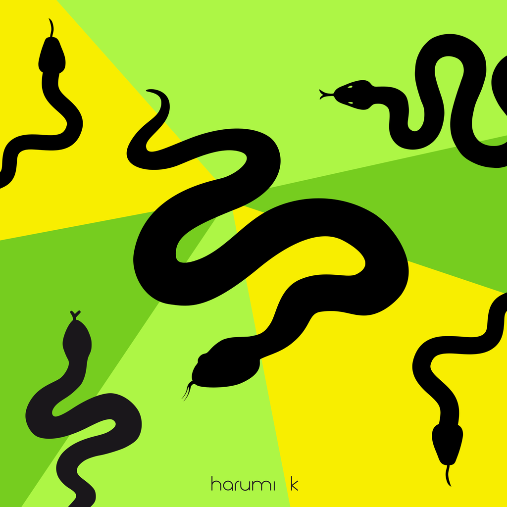 16" x 16"  Silk Charmeuse Scarf - Green and Yellow Snake